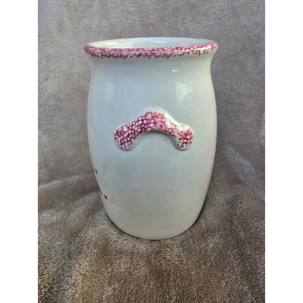 Vintage Christmas Tree Ceramic Crock Utensil Holder Holiday Decor